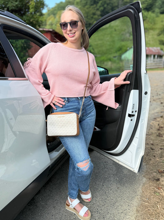The Autumn Bow Sweater- Light Pink