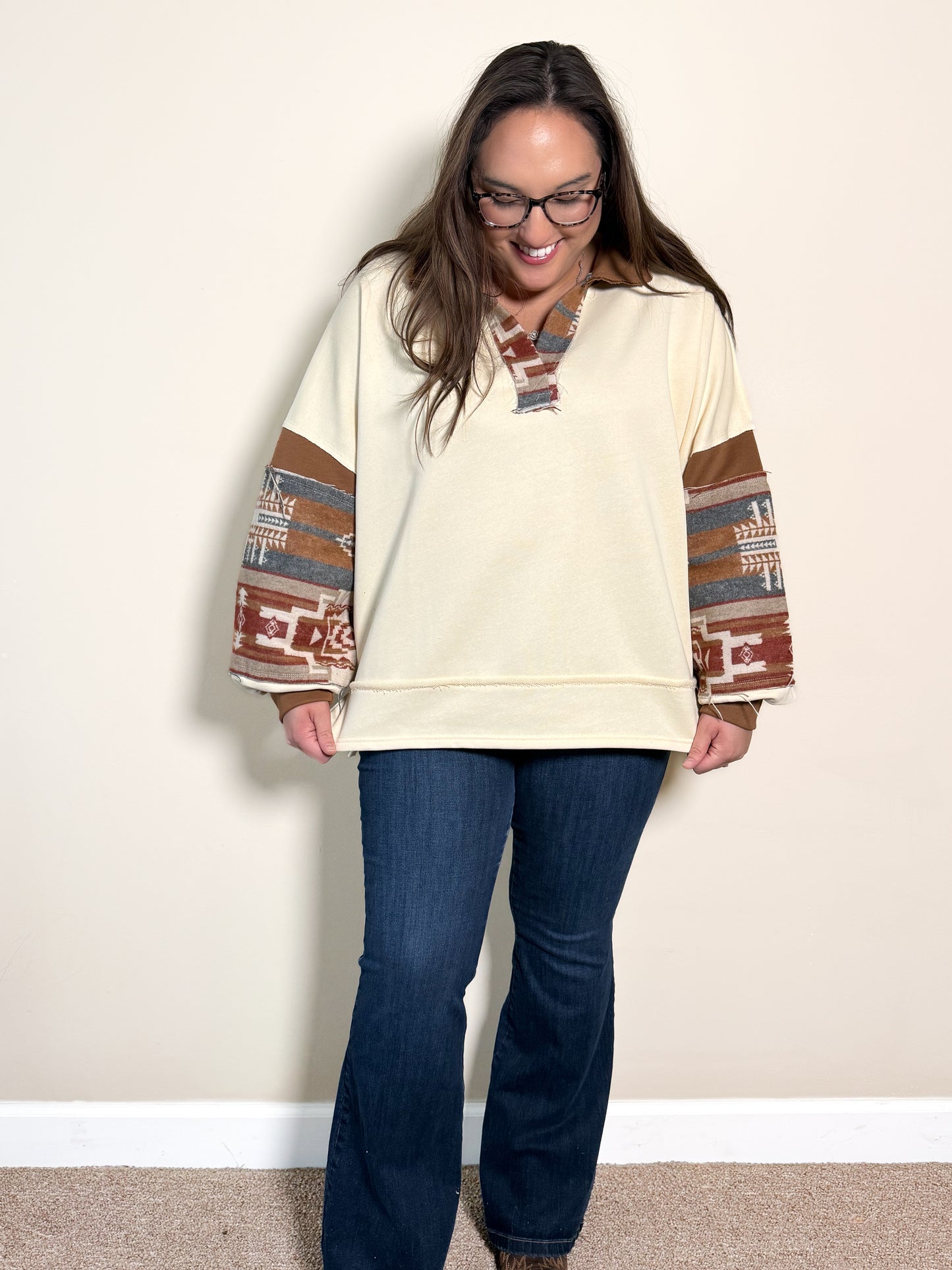The "Dakota" Mixed Pullover- Cream