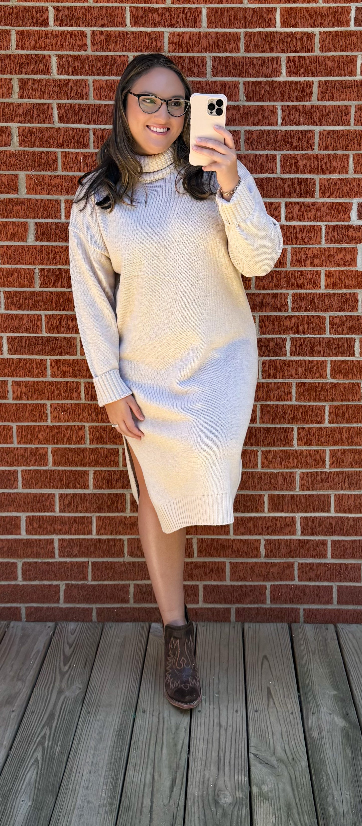 The Dune Turtle Neck Dress- Sand Beige