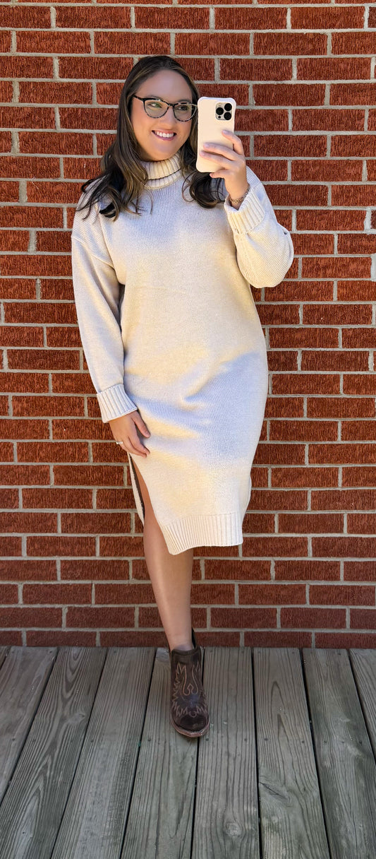 The Dune Turtle Neck Dress- Sand Beige