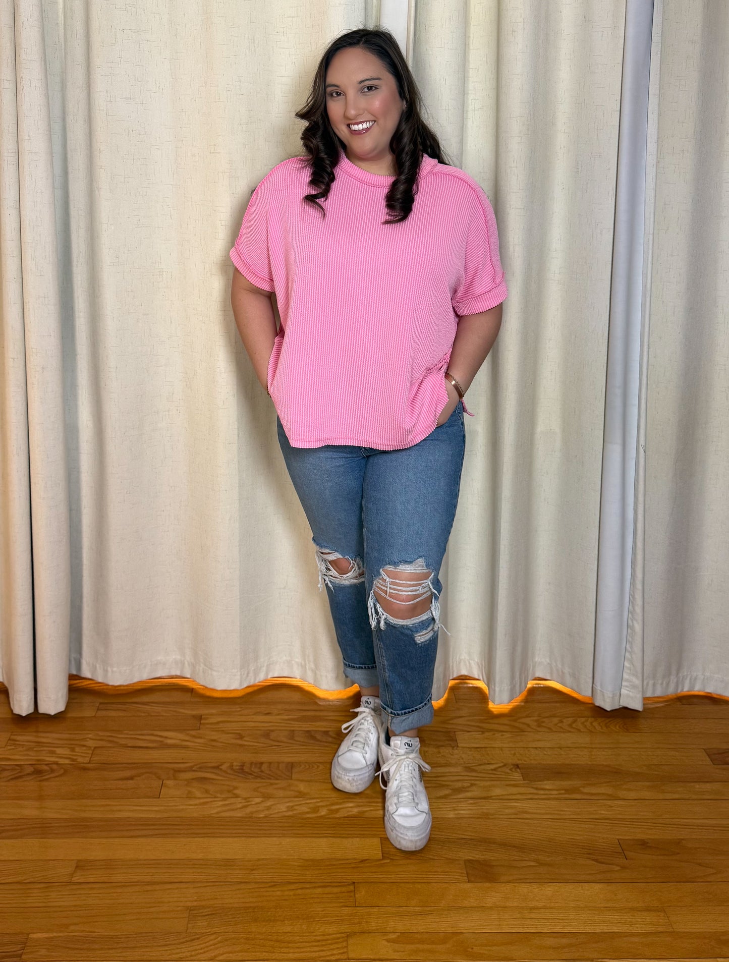 Cuffed Cotton Candy Top- Pastel Pink