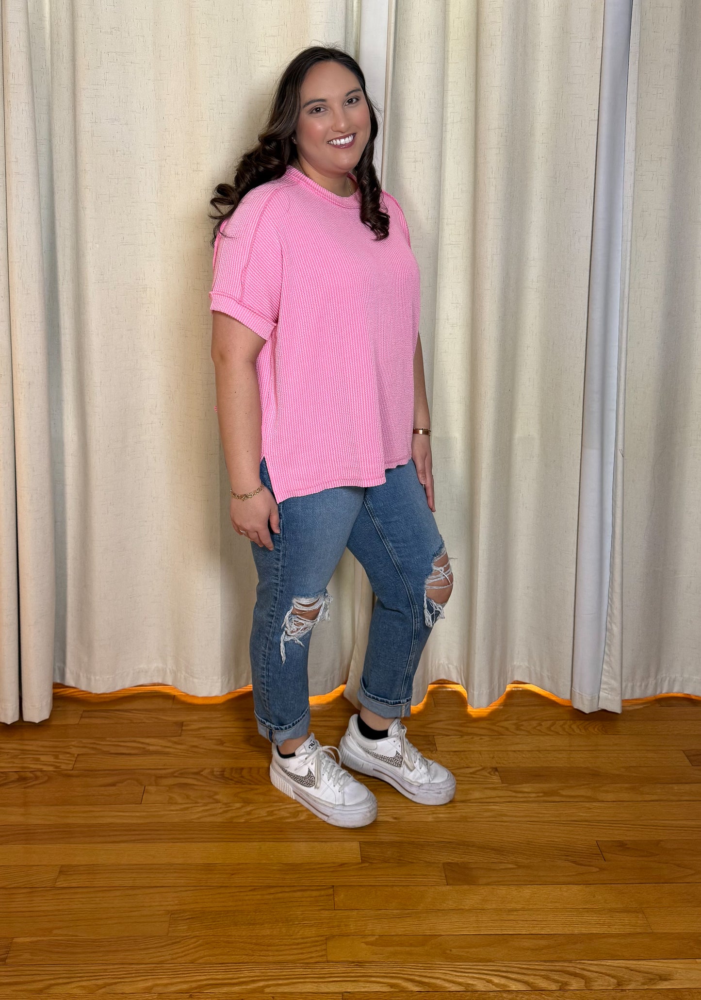 Cuffed Cotton Candy Top- Pastel Pink