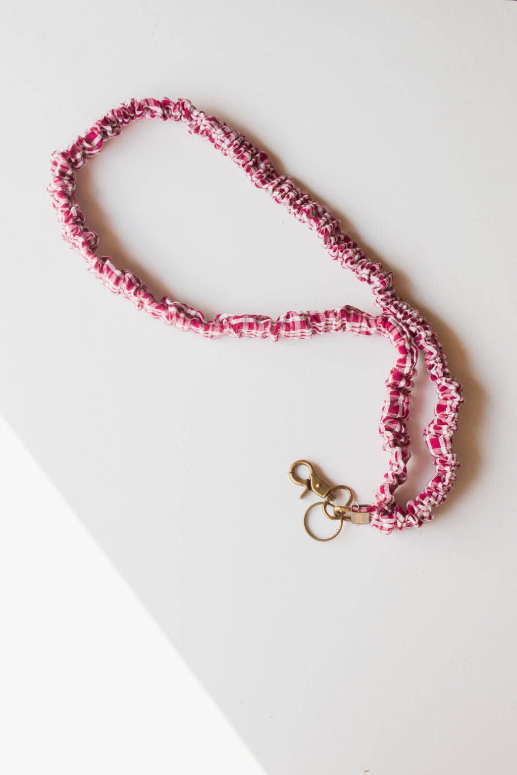 Maroon & White Checked Lanyard